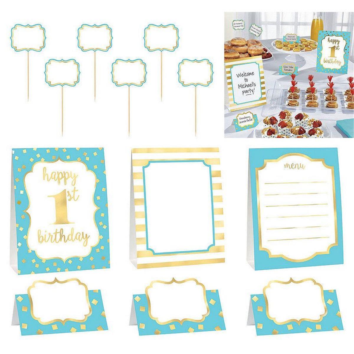 Picture of Amscan 306653 Metallic Blue & Gold 1st Birthday Buffet Decorating Set