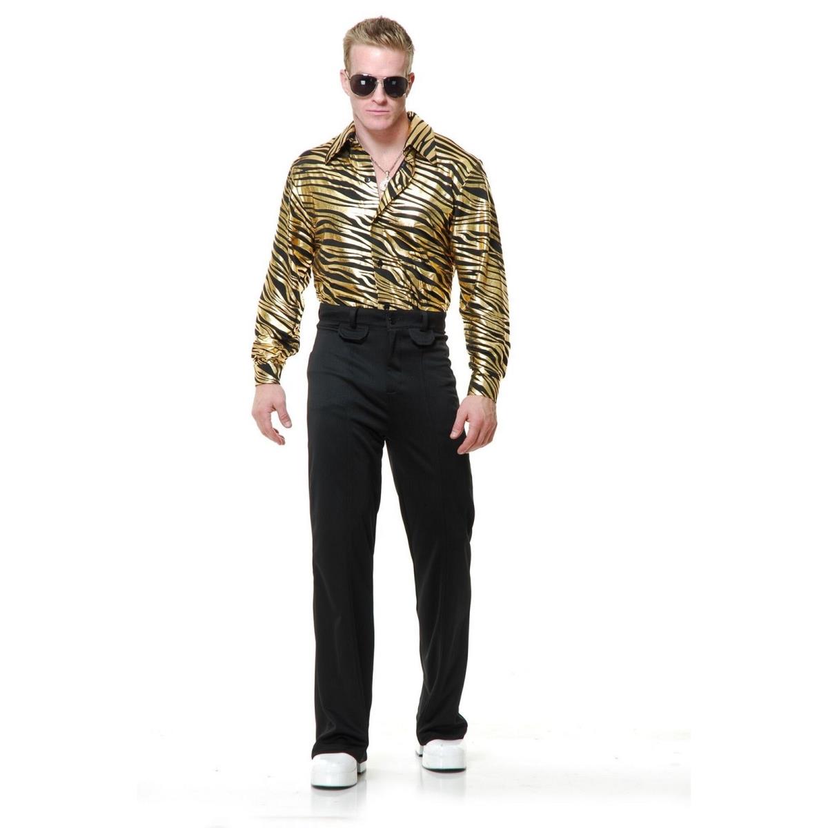 Picture of Charades 409087 Mens Zebra Print Disco Shirt&#44; Gold - Extra Small