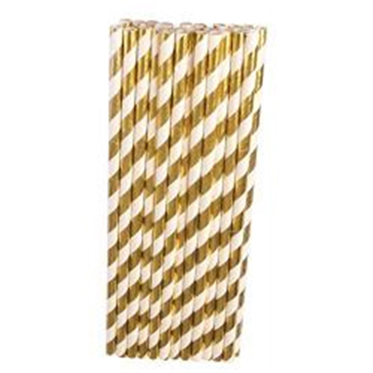 Picture of Forum Novelties 309730 Gold & White Paper Straws - 24 Count