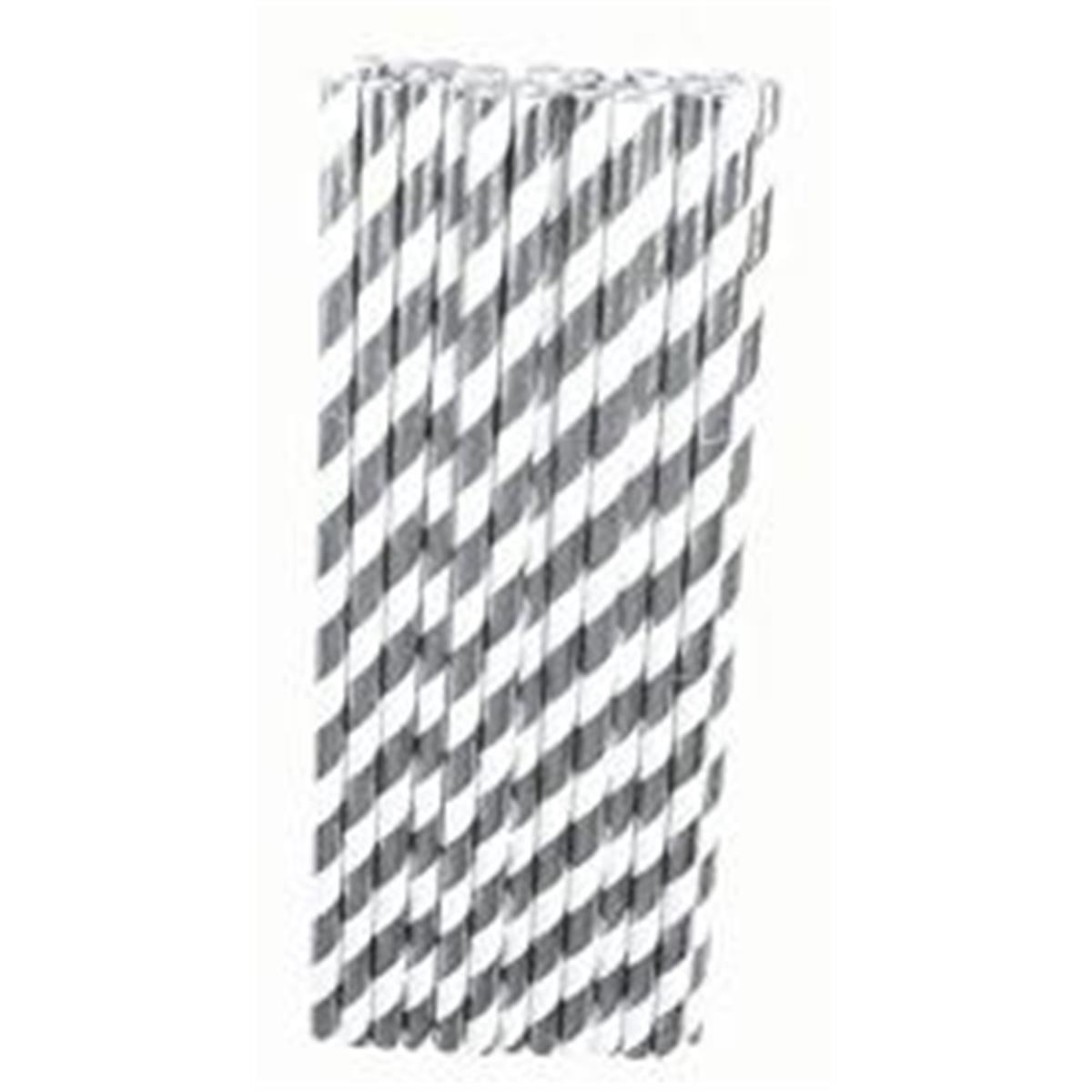 Picture of Forum Novelties 309731 Silver & White Paper Straws - 24 Count