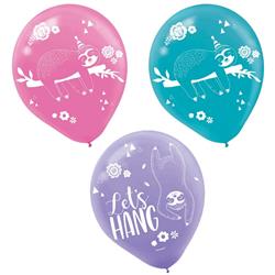 Picture of Amscan 639507 12 in. Sloth Latex Celebration Balloons with Assorted Designs&#44; Pack of 6