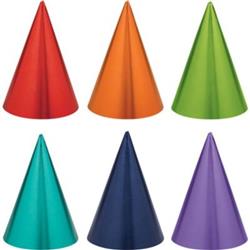Picture of Amscan 644396 Rainbow Foil Cone Hats&#44; Assorted - Pack of 12