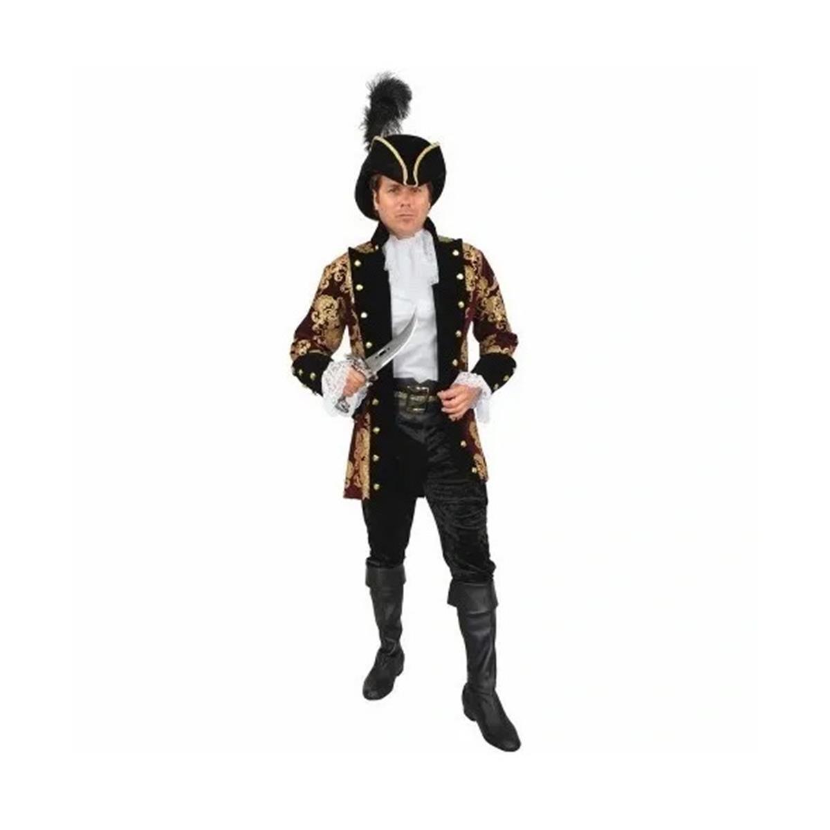 Picture of Charades the Diamond Collection 408470 Men Captain French Pirate Jacket Costume&#44; Wine & Gold - Large