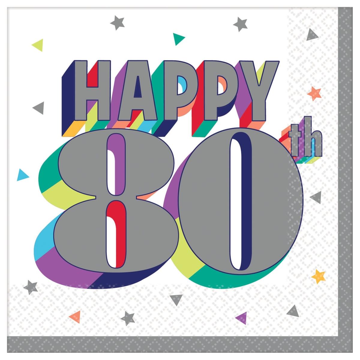Picture of Amscan 619617 Heres to Your 80th Birthday Beverage Napkins - Pack of 16