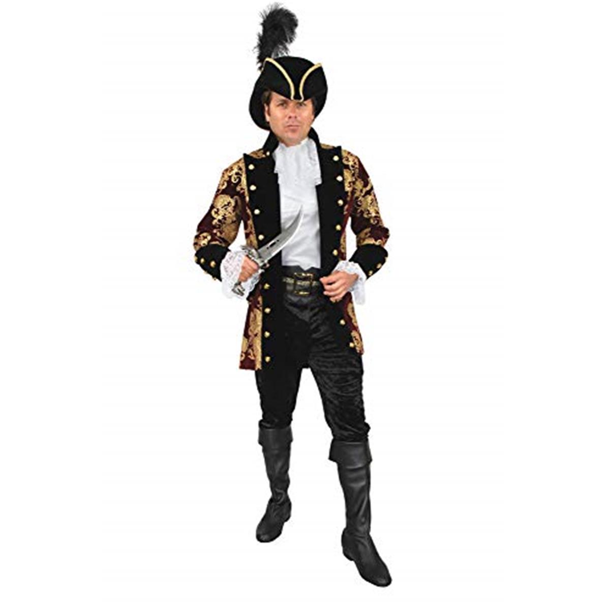 Picture of Charades the Diamond Collection 408469 Men Captain French Pirate Jacket Costume&#44; Wine & Gold - Medium