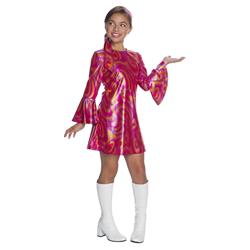 Picture of Charades Costumes 276807 Halloween Girls Fuschia Swirl Disco Diva Costume - Extra Large