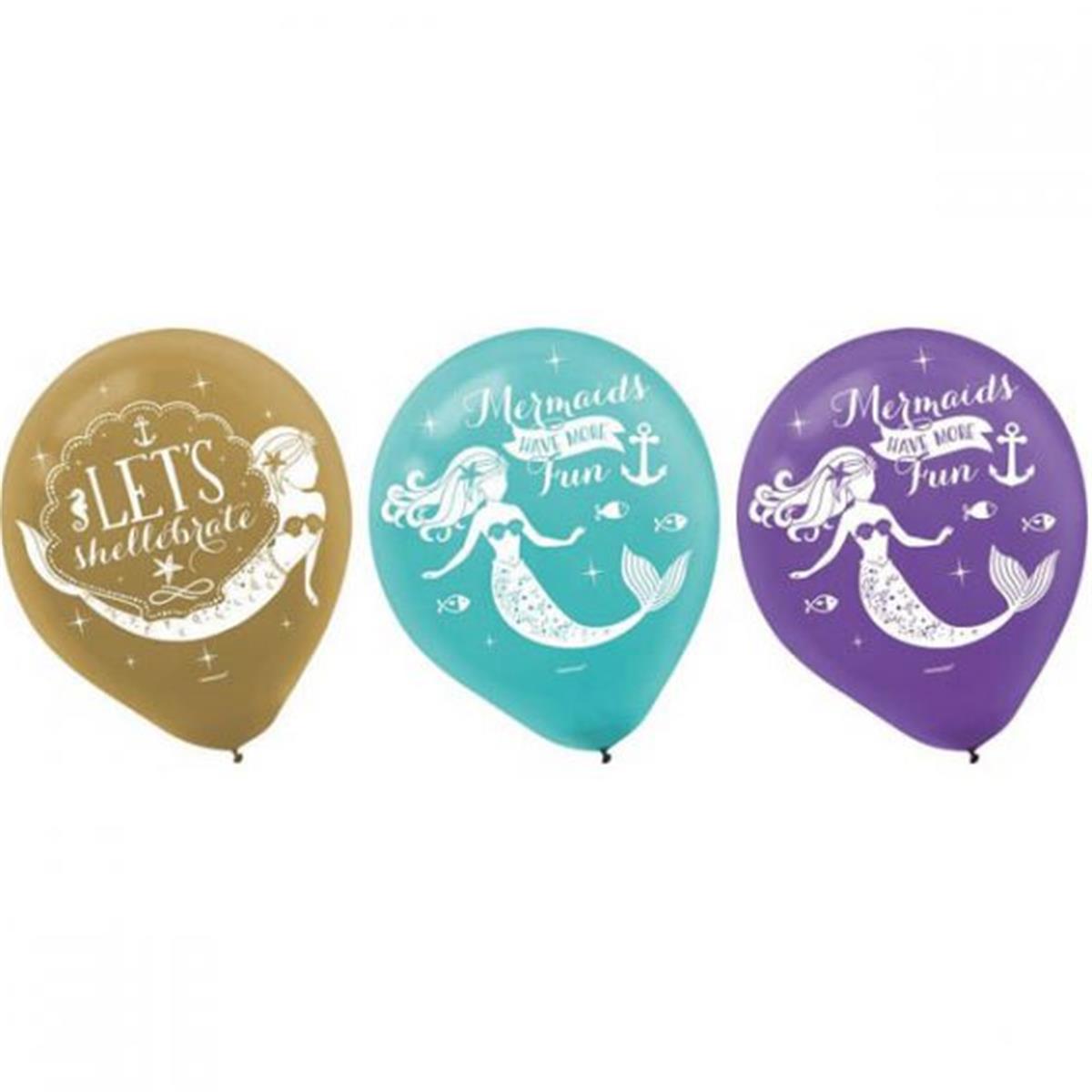 Picture of Amscan 269795 Mermaid Wishes 12 in. Latex Balloons - 6 Count