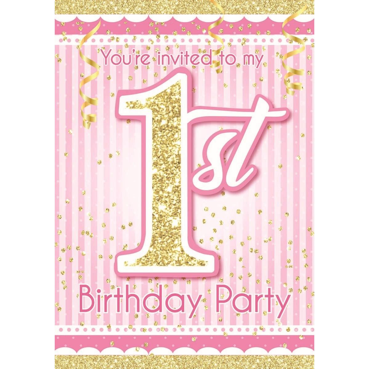 Picture of Forum 268644 1st Birthday Pink Invitations - 8 Piece