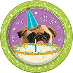 Picture of Unique Industries 269239 Pug Puppy Birthday 7 in. Plates - 8 Piece