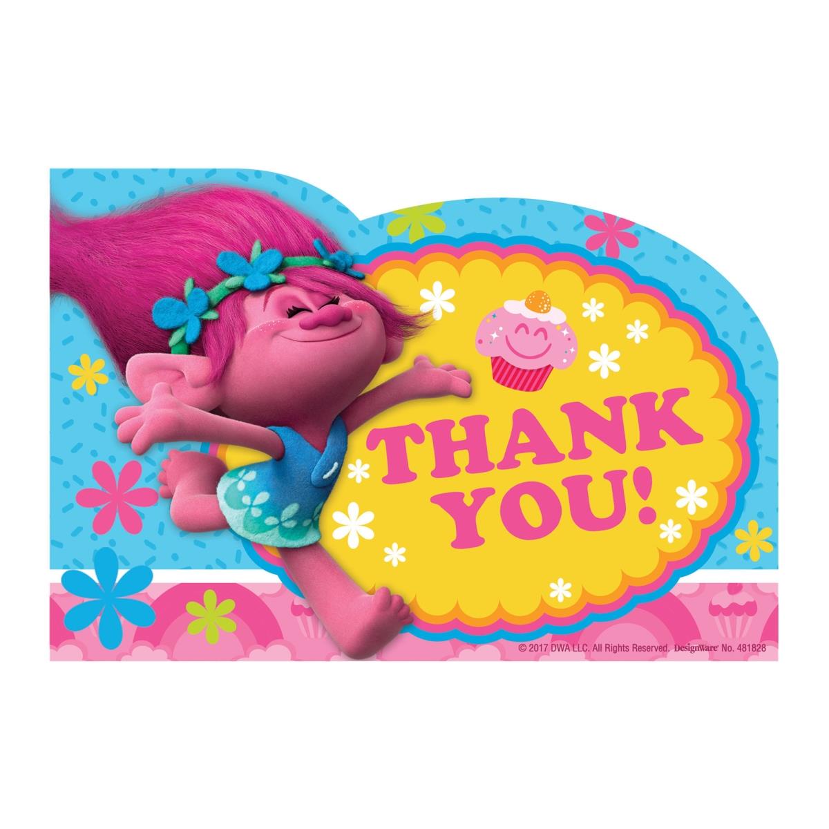 Picture of Amscan 265297 Trolls Thank You Notes - 8 Piece