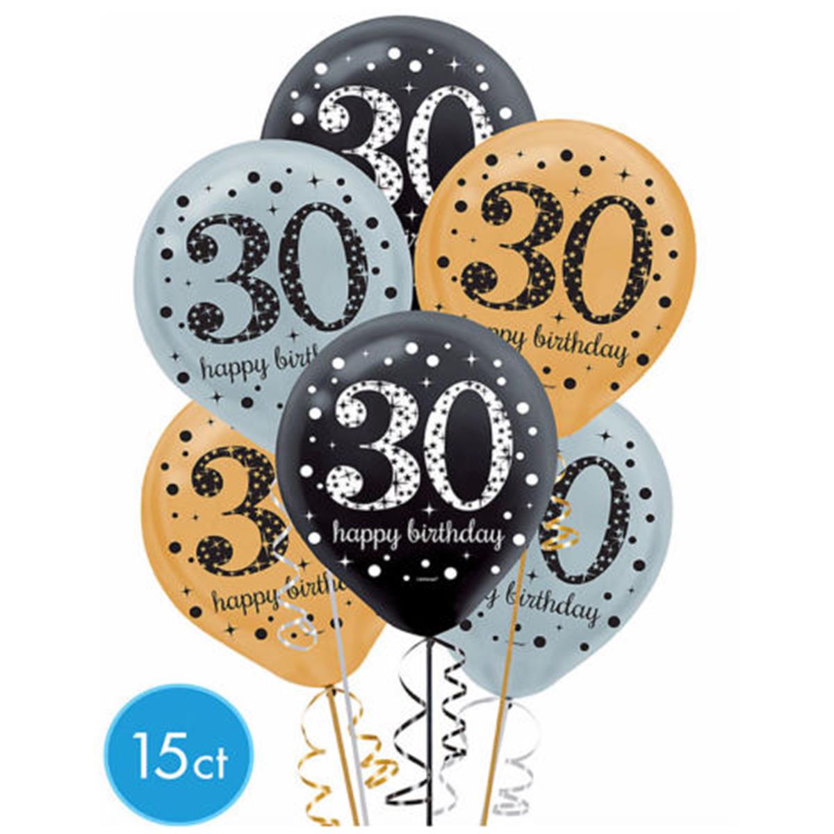 Picture of Amscan 269900 Sparkling 30th Celebration Latex Balloons - 15 Piece