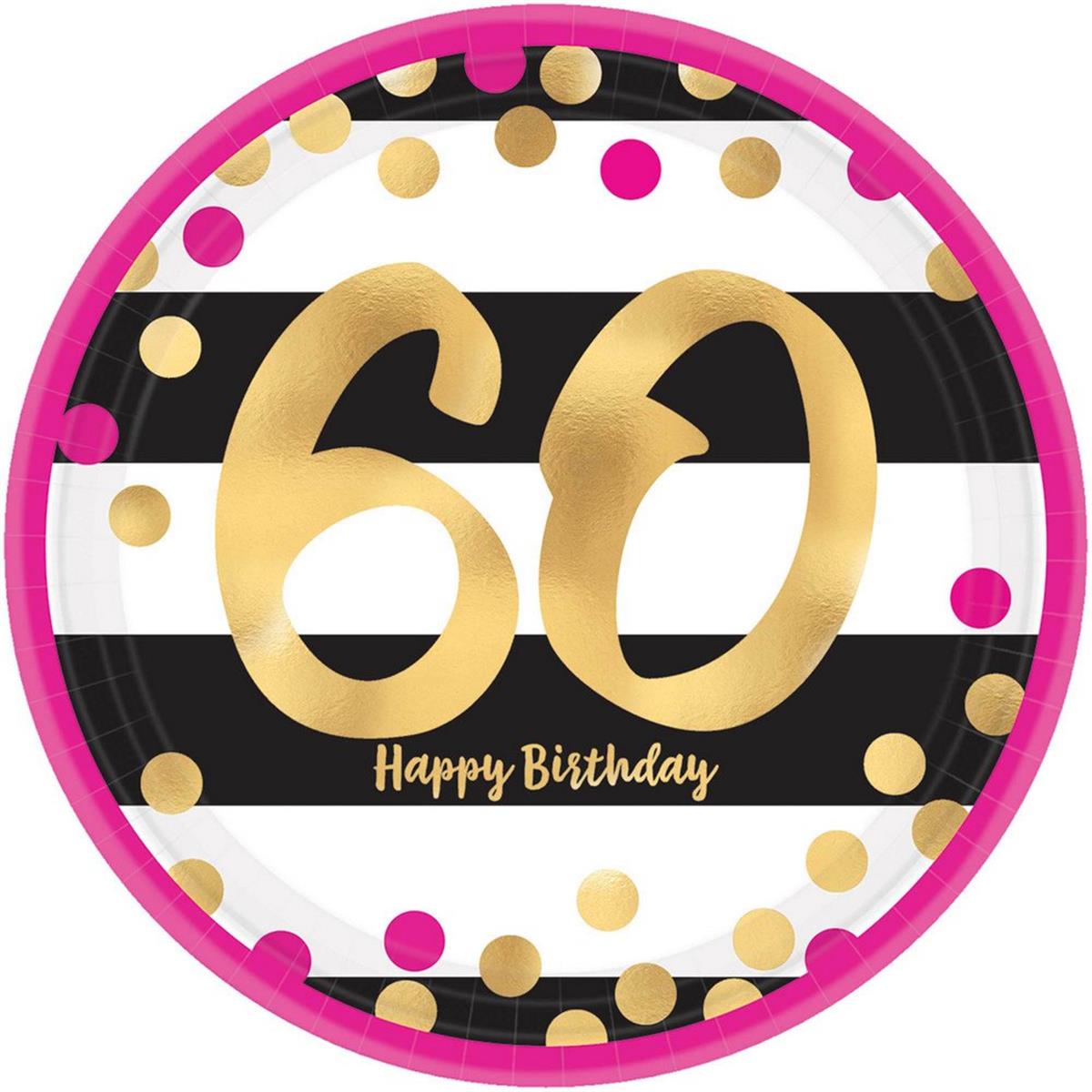 Picture of Amscan 269835 Pink & Gold 60th Birthday 9 in. Metallic Plates - 8 Piece