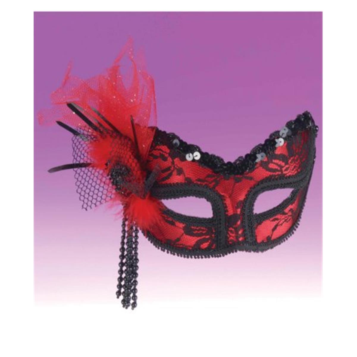 Picture of BuySeasons 402279 Red & Black Lace Mask