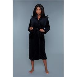 2260-BLK-2X-3X Helena Full-Length Plush Robe, Black - 2X & 3X