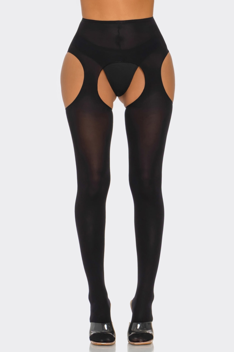 2690-BLK-OS Womens Peekaboo Tights, Black - One Size