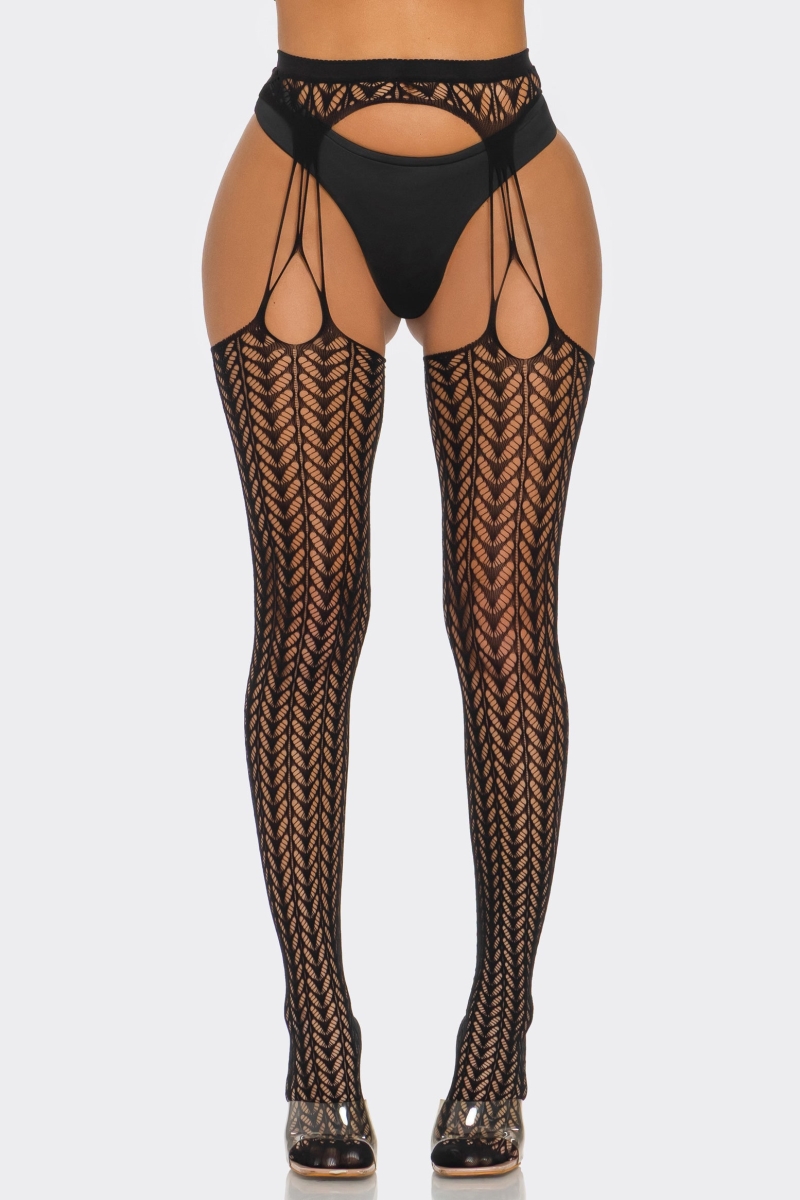 2687-BLK-OS Womens Cheeky Chevron Tights, Black - One Size