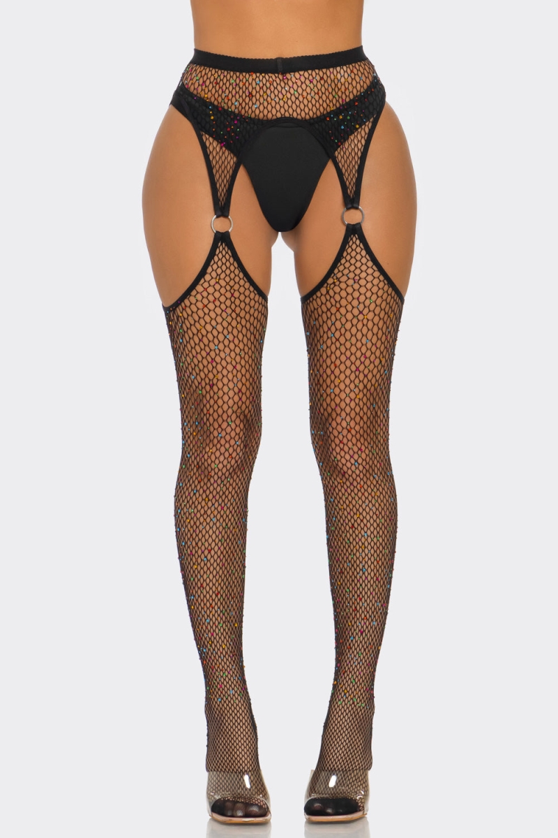 2685-BLK-OS Womens Ring Me Up Fishnet Tights, Black - One Size