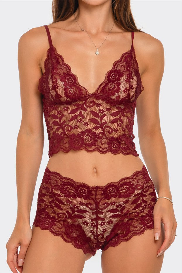 2789-WN-M Womens 2 Piece Eye on You Lingerie Set, Wine - Medium