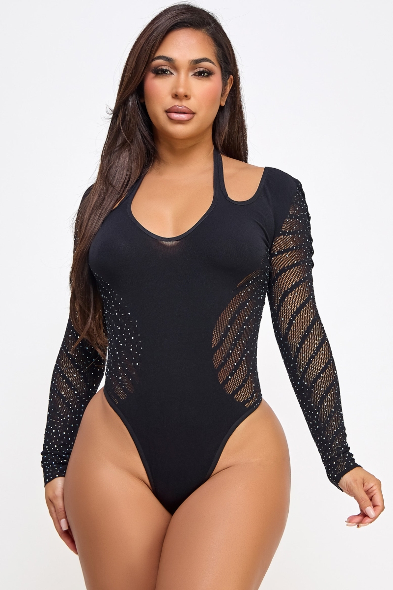 2469-BLK-OS Womens Elody Bodysuit, Black - One Size