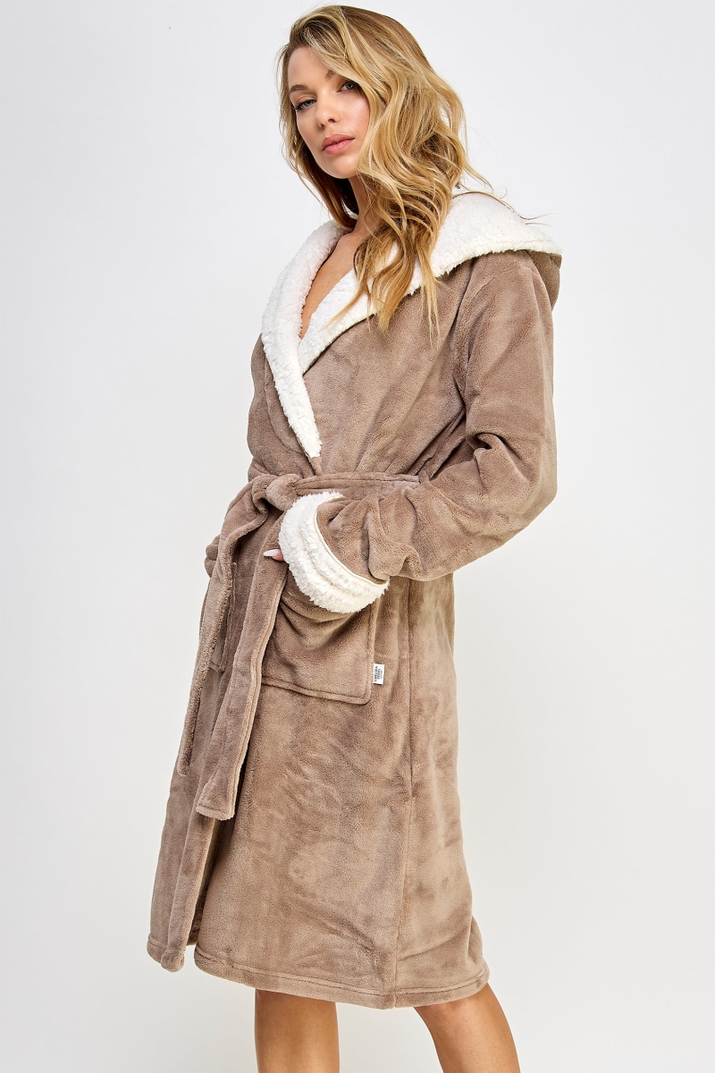2482-LBRN-WH-LXL Womens Sydney Robe, Light Brown & White - Large & Extra Large