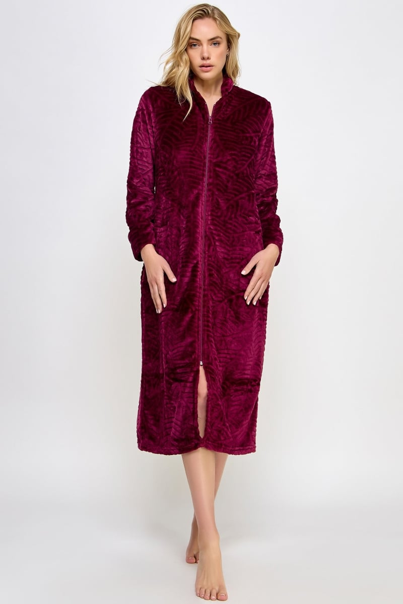 2489-BUR-SM Womens Sabrina Robe, Burgundy - Small & Medium