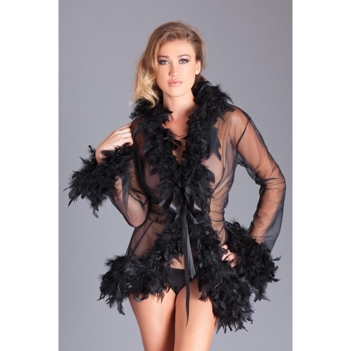 Picture of Be Wicked BW834SBK Knee Length Feather Robe with Ribbon Tiers&#44; Black - One Size