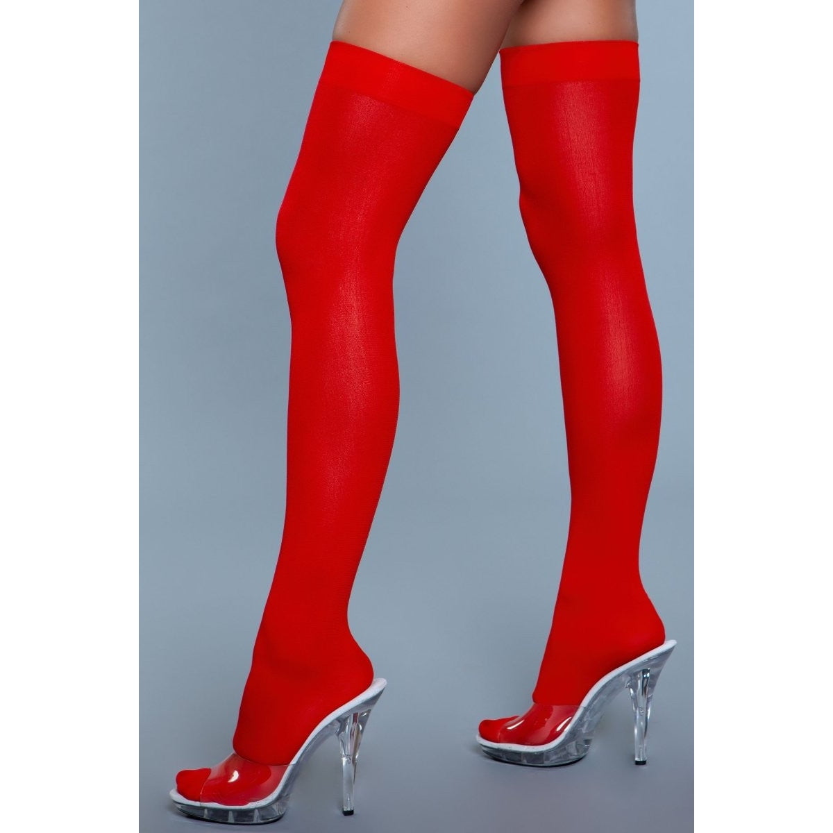 Picture of Be Wicked 1932-RED-O-S Female Opaque Nylon Thigh Highs&#44; Red - One Size