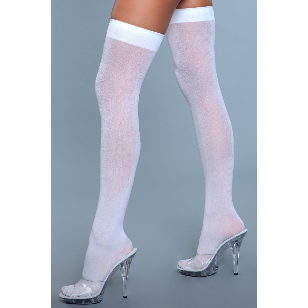 Picture of Be Wicked 1932-WHITE-O-S Female Opaque Nylon Thigh Highs&#44; White - One Size