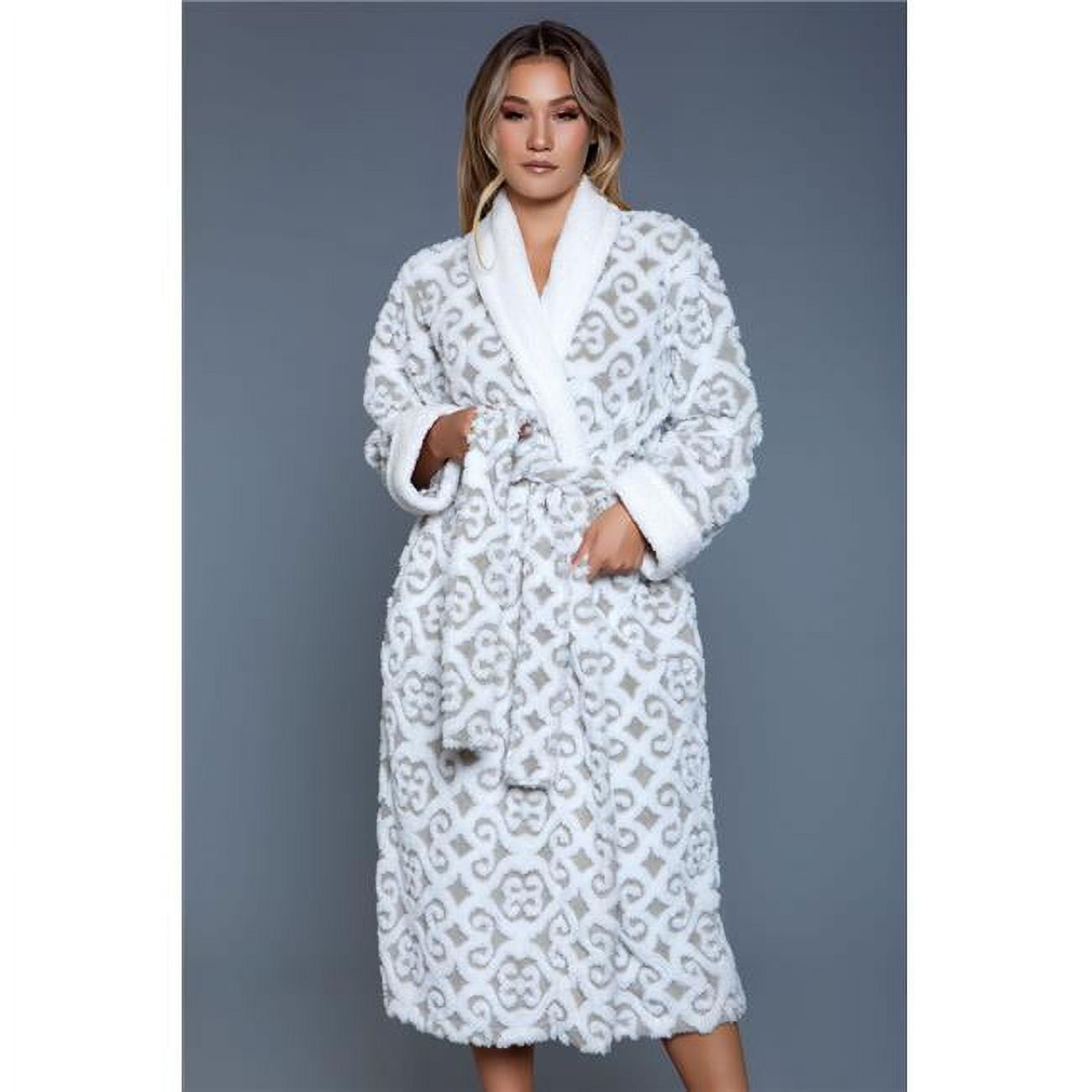 Picture of BeWicked 2069-S-M Kimmie Robe for Women&#44; White Grey - Small & Medium