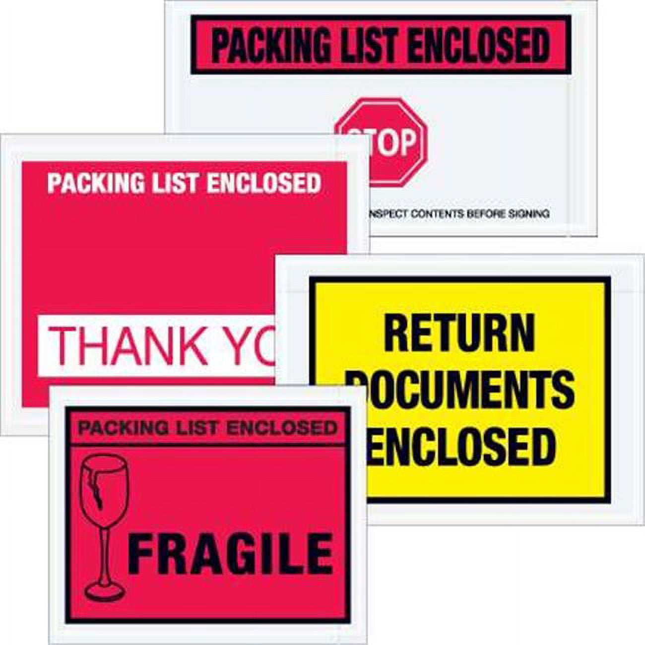 4 .5 x 5 .5 in. 2 Mil Poly Red Packing List Enclosed - Fragile Envelopes