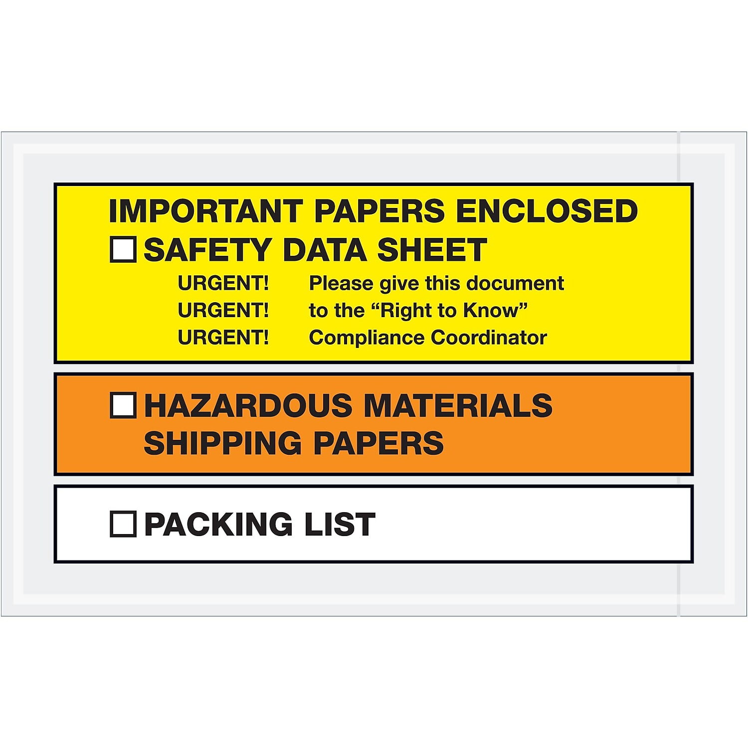 Tape Logic  6 .5 x 10 in. 2 Mil Poly Yellow & Orange Important Papers Enclosed SDS Envelopes