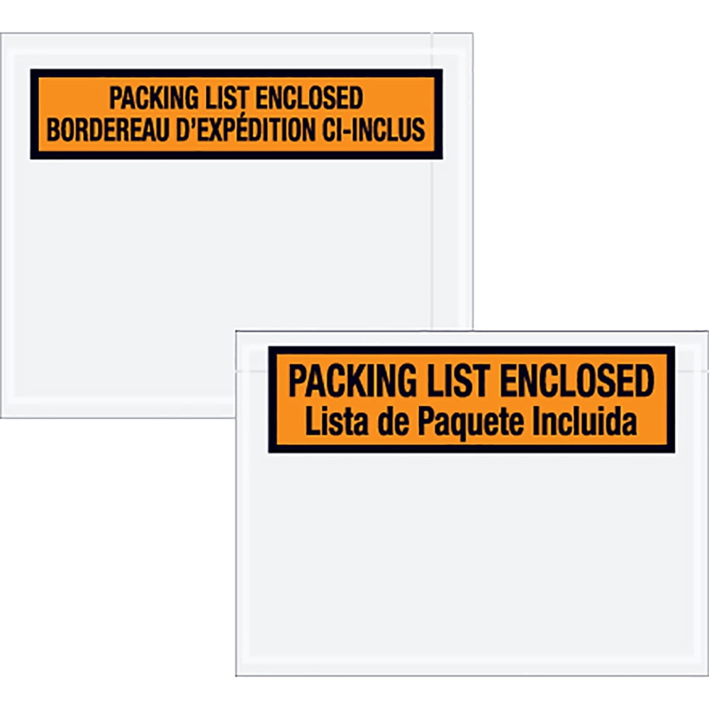 4.5 x 5.5 in. 2 Mil Poly Orange Bilingual Packing List Envelopes - Orange