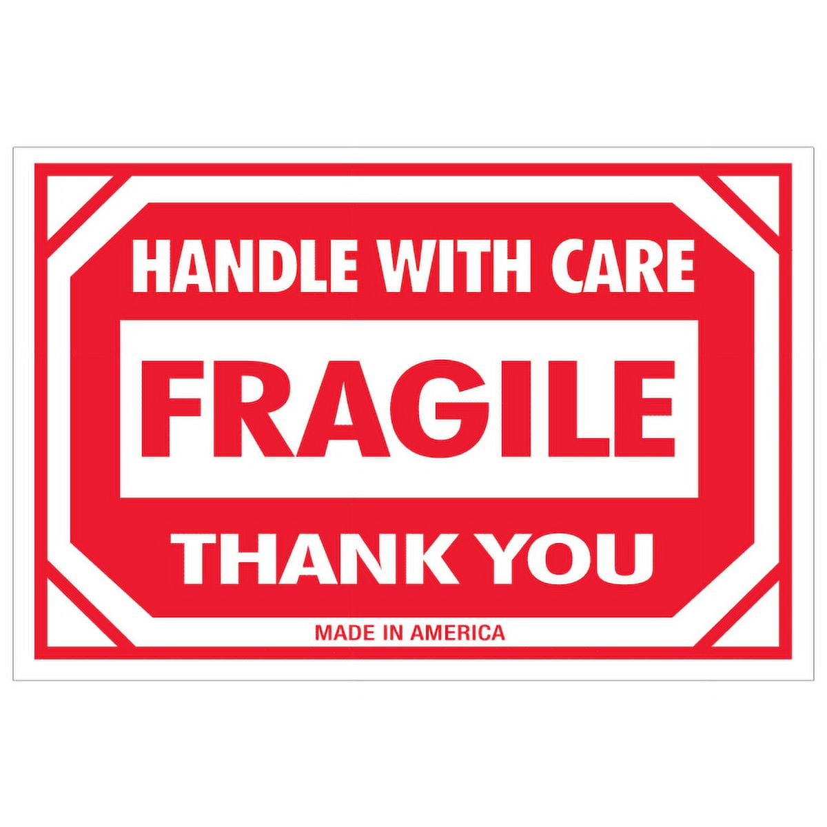 Tape Logic DL1053 2 x 3 in. - Fragile - Handle with Care Labels, Red & White - Roll of 500