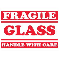 Tape Logic DL1058 2 x 3 in. - Fragile - Glass - Handle with Care Labels, Red & White - Roll of 500