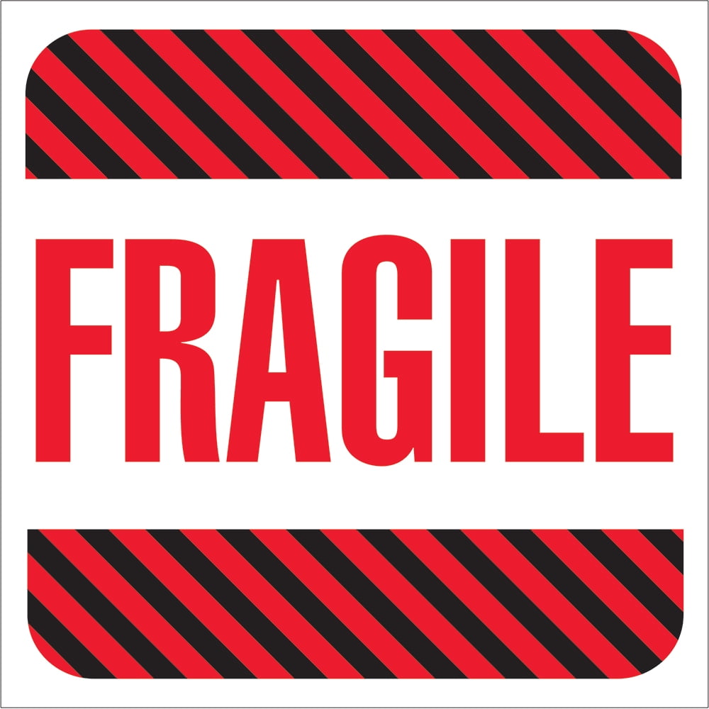 4 x 4 in. - Fragile Labels, Red, White & Black - Roll of 500