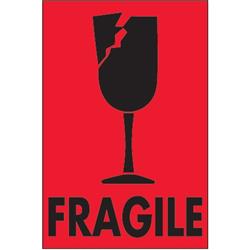 Tape Logic DL1075 2 x 3 in. - Fragile Fluorescent Red Labels - Roll of 500