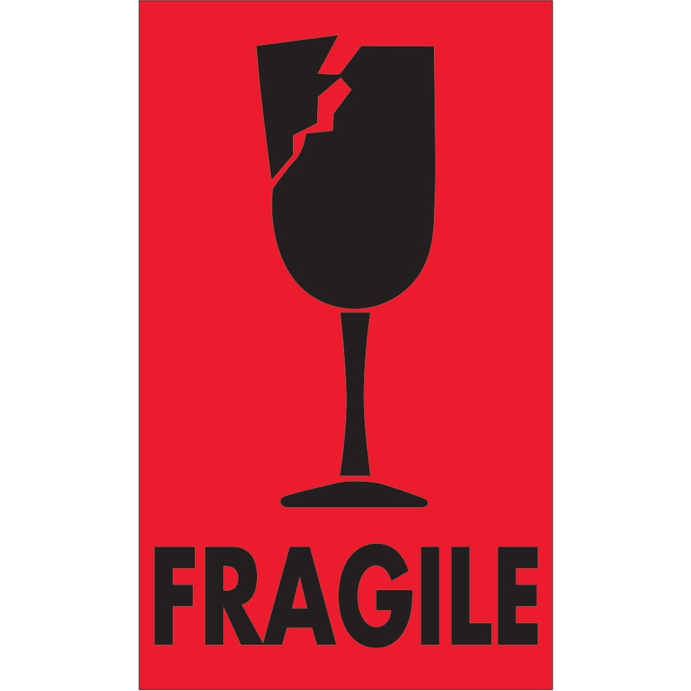 3 x 5 in. - Fragile Fluorescent Red Labels