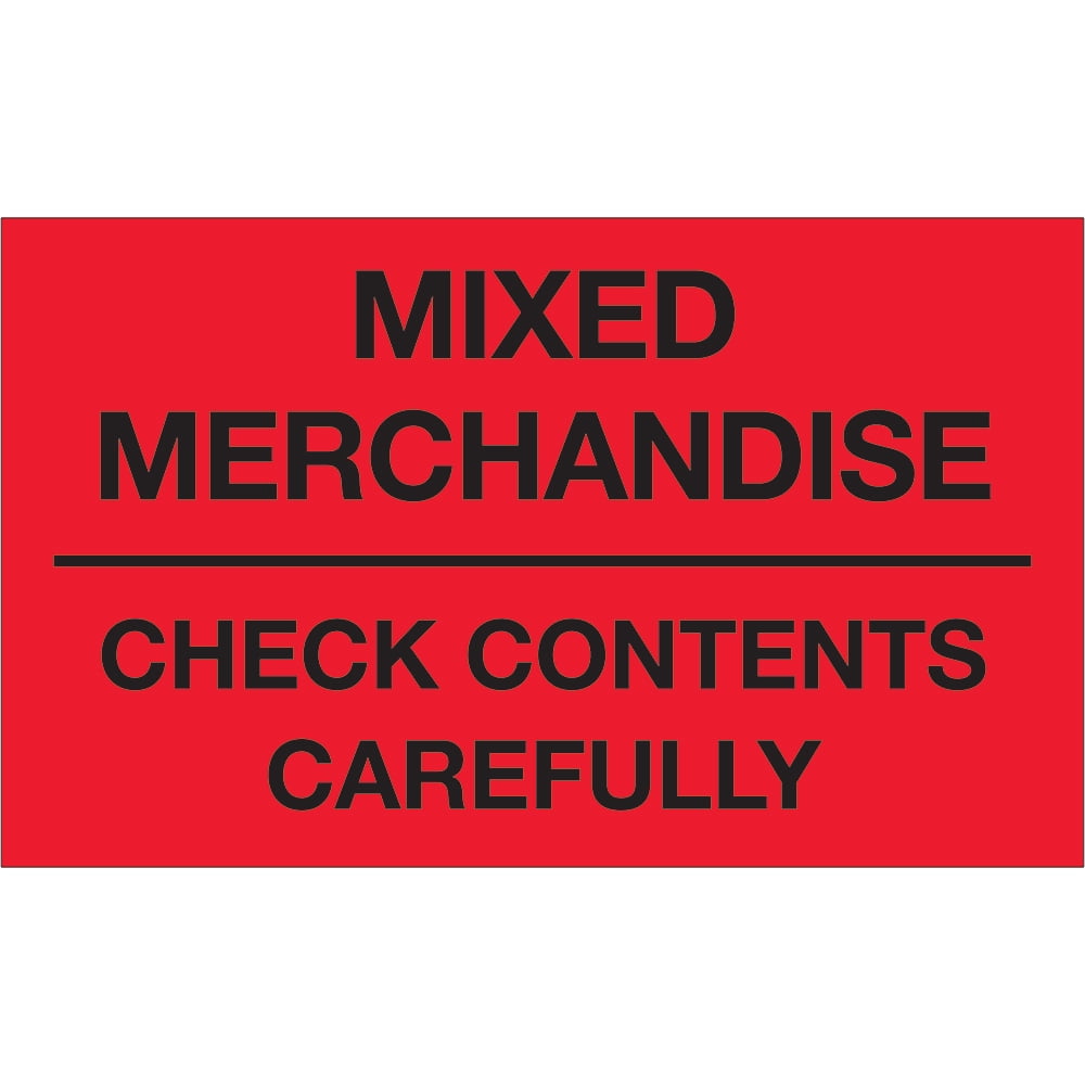 3 x 5 in. - Mixed Merchandise - Check Contents Carefully Fluorescent Red Labels - Roll of 500