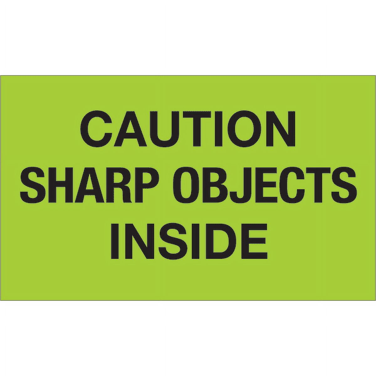 Tape Logic DL1126 3 x 5 in. - Caution Sharp Objects Inside Fluorescent Green Labels - Roll of 500