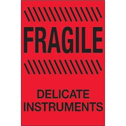 4 x 6 in. - Fragile - Delicate Instruments Fluorescent Red Labels - Roll of 500