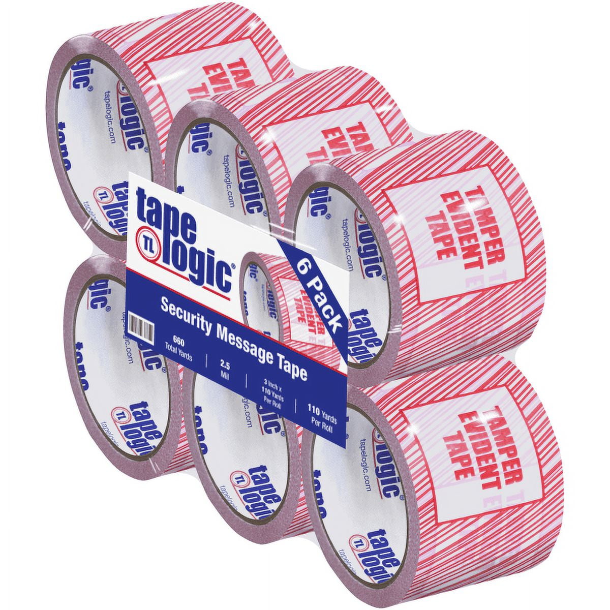 Tape Logic T905ST016PK 3 in. x 110 yards Tamper Evident Print Security Tape, Red & White - Pack of 6