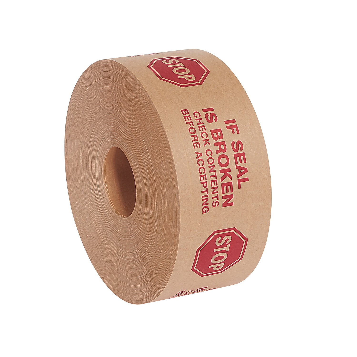 Tape Logic  3 in. x 450 ft. Stop No.7500 Pre-Printed Reinforced Water Activated Tape, Kraft - Case of 10