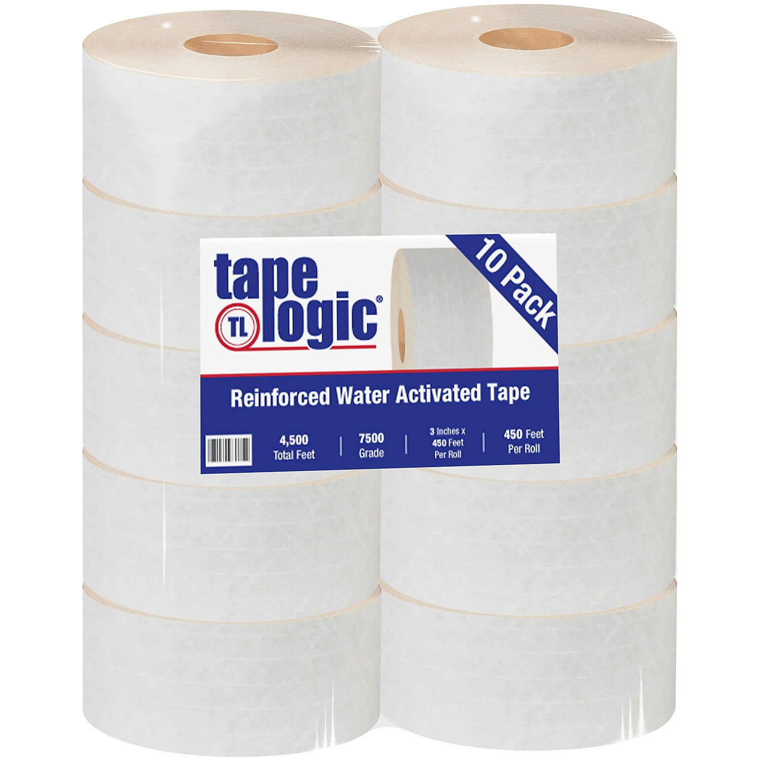Tape Logic T9077500W 3 in. x 450 ft. White No.7500 Reinforced Water Activated Tape, White - Case of 10