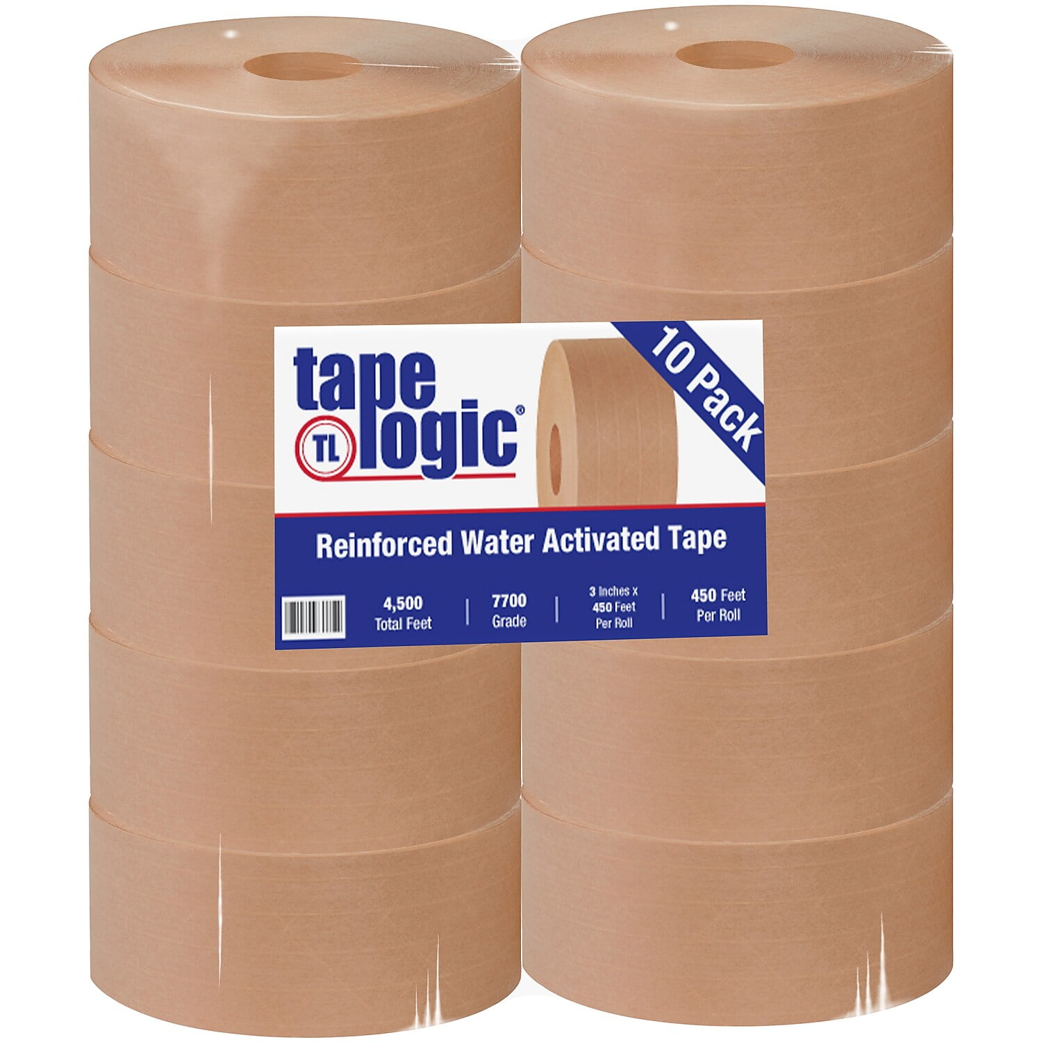 Tape Logic Packing Tape: 3" Wide, 450 ft Long, Water-Activated Adhesive - Paper, 5 mil Thick | 10-Pack | Part #T9077700