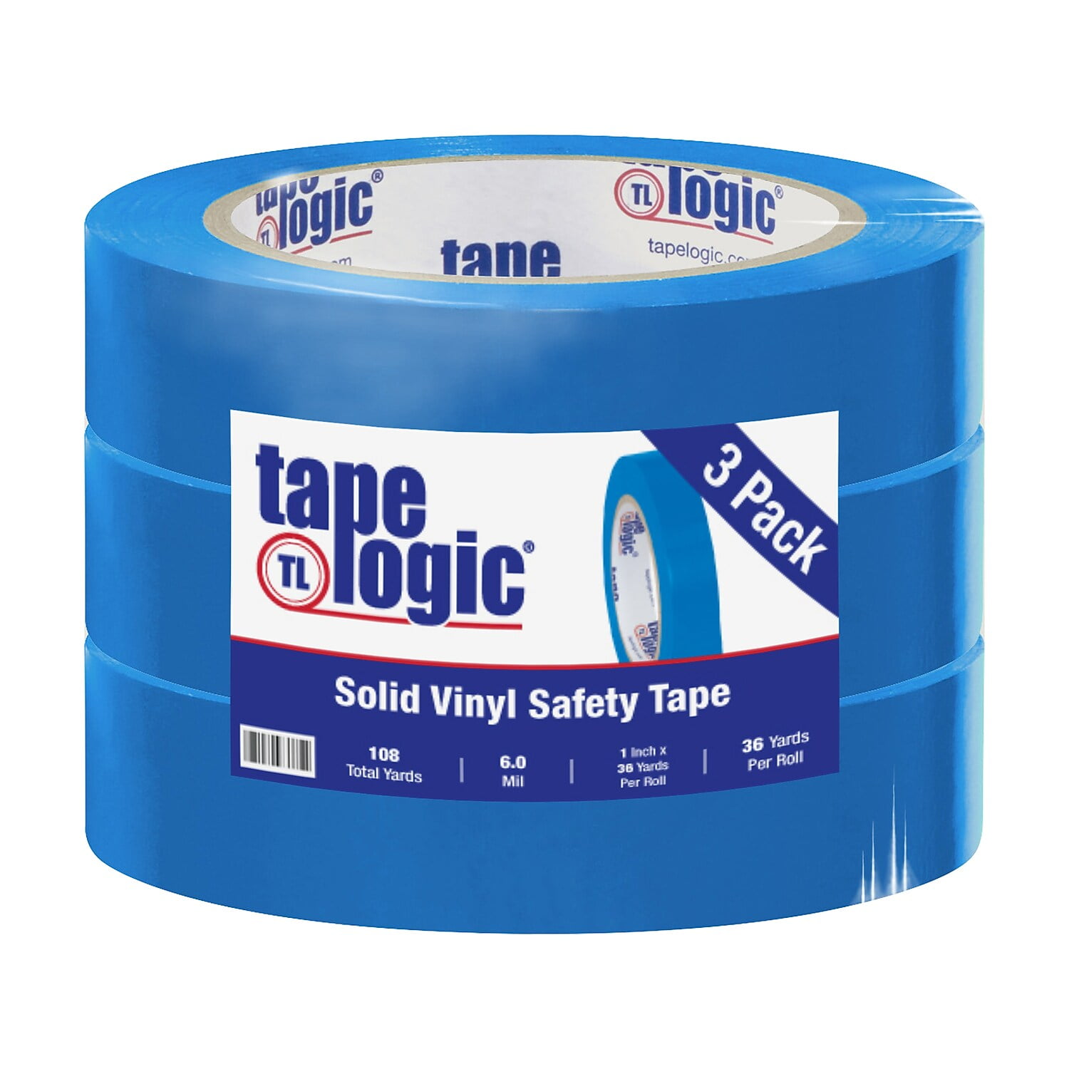 1 in. x 36 yards Blue Solid Vinyl Safety Tape - Pack of 3
