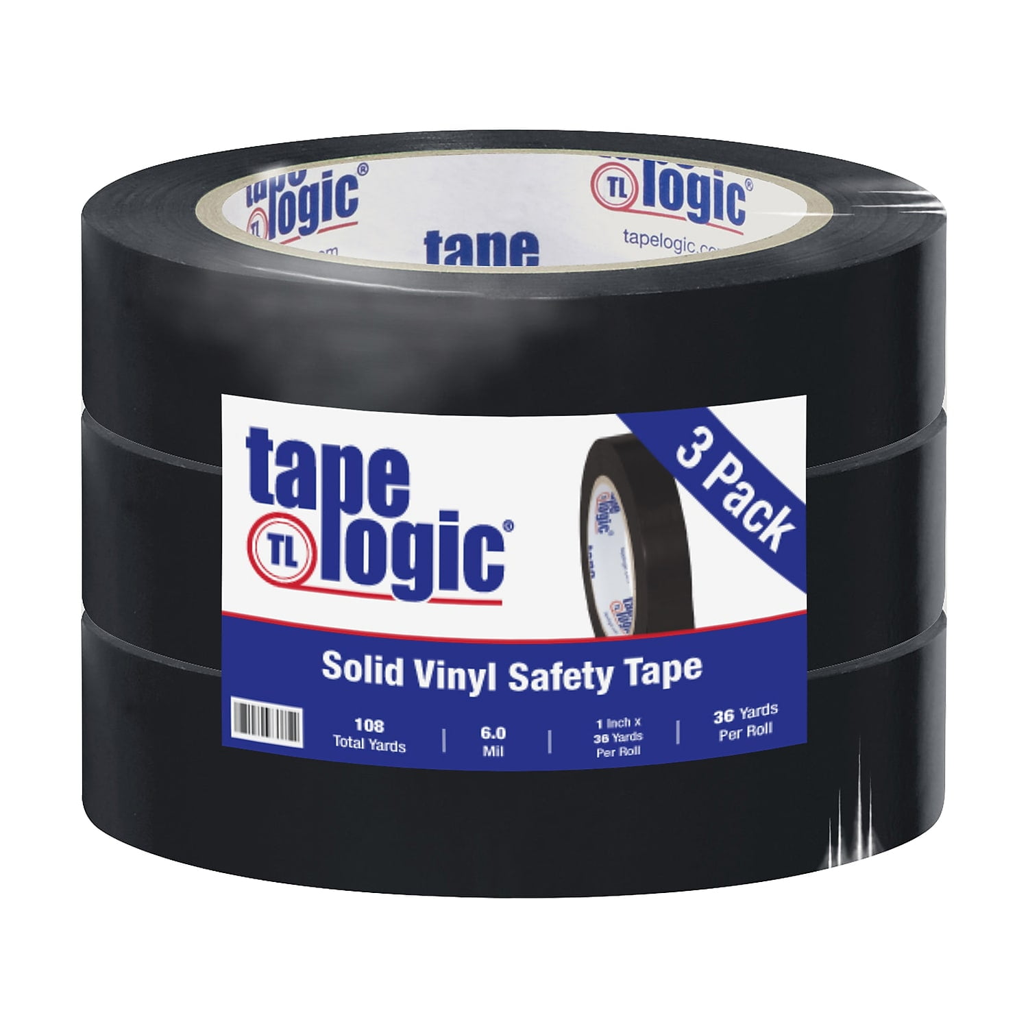 1 in. x 36 yards Black Solid Vinyl Safety Tape - Pack of 3