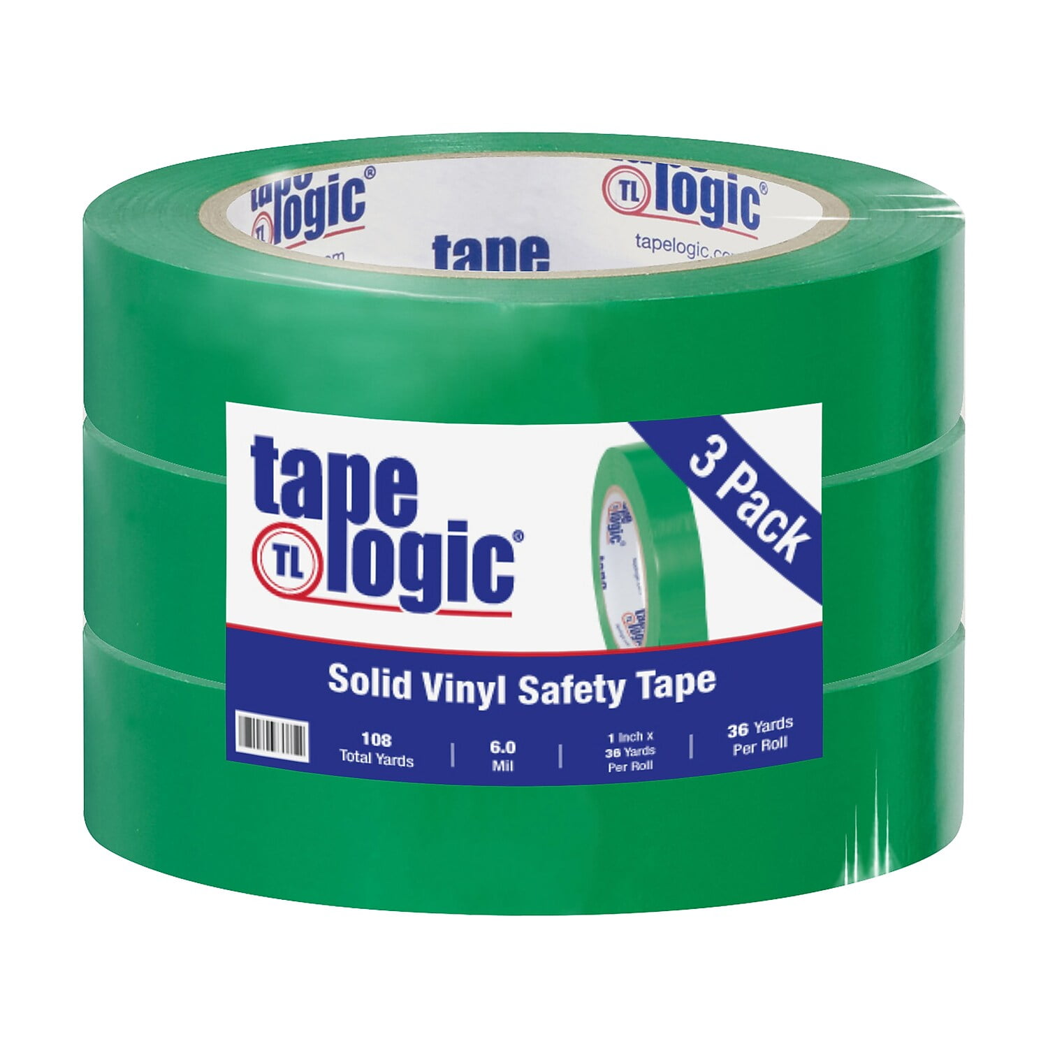 1 in. x 36 yards Green Solid Vinyl Safety Tape - Pack of 3