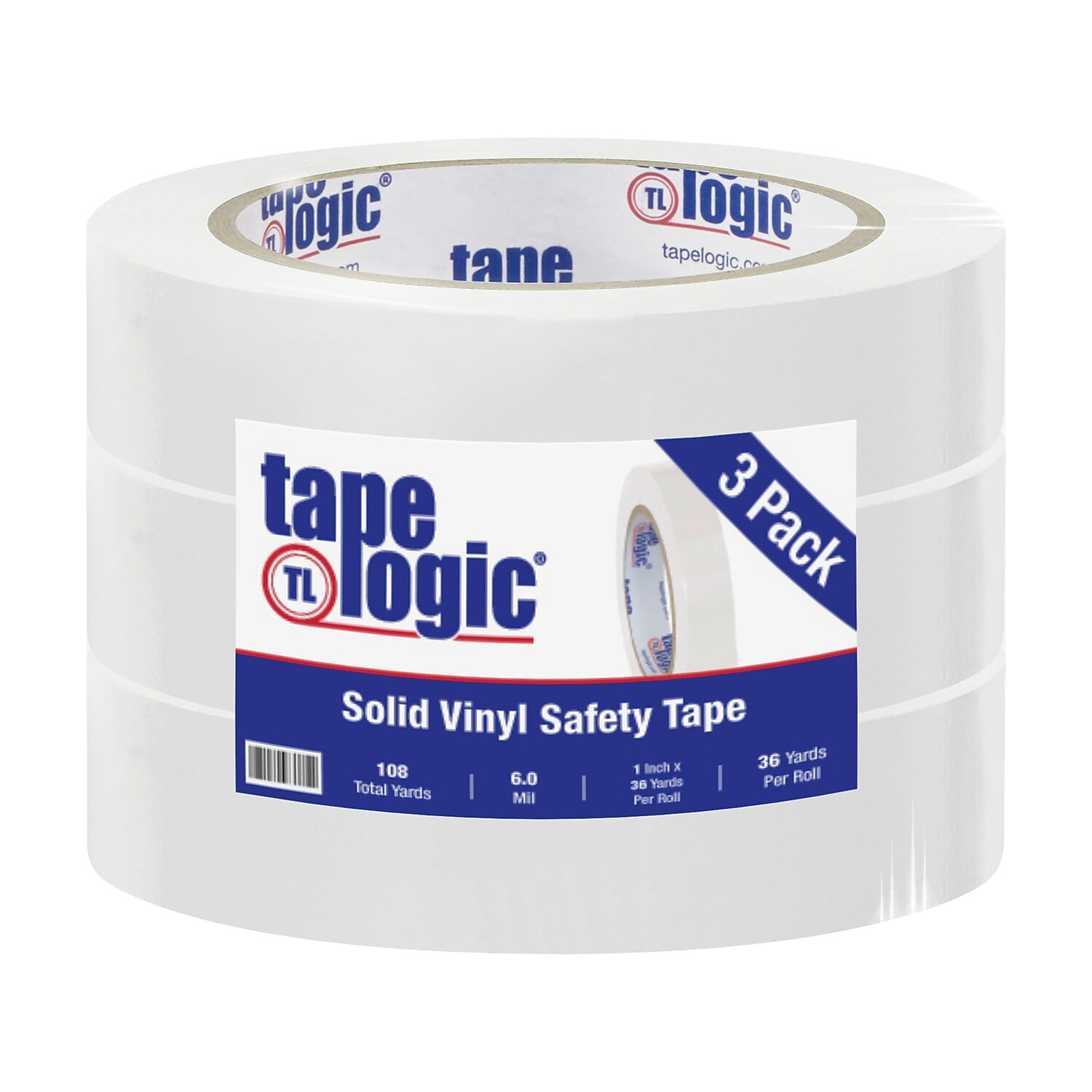 1 in. x 36 yards White Solid Vinyl Safety Tape - Pack of 3