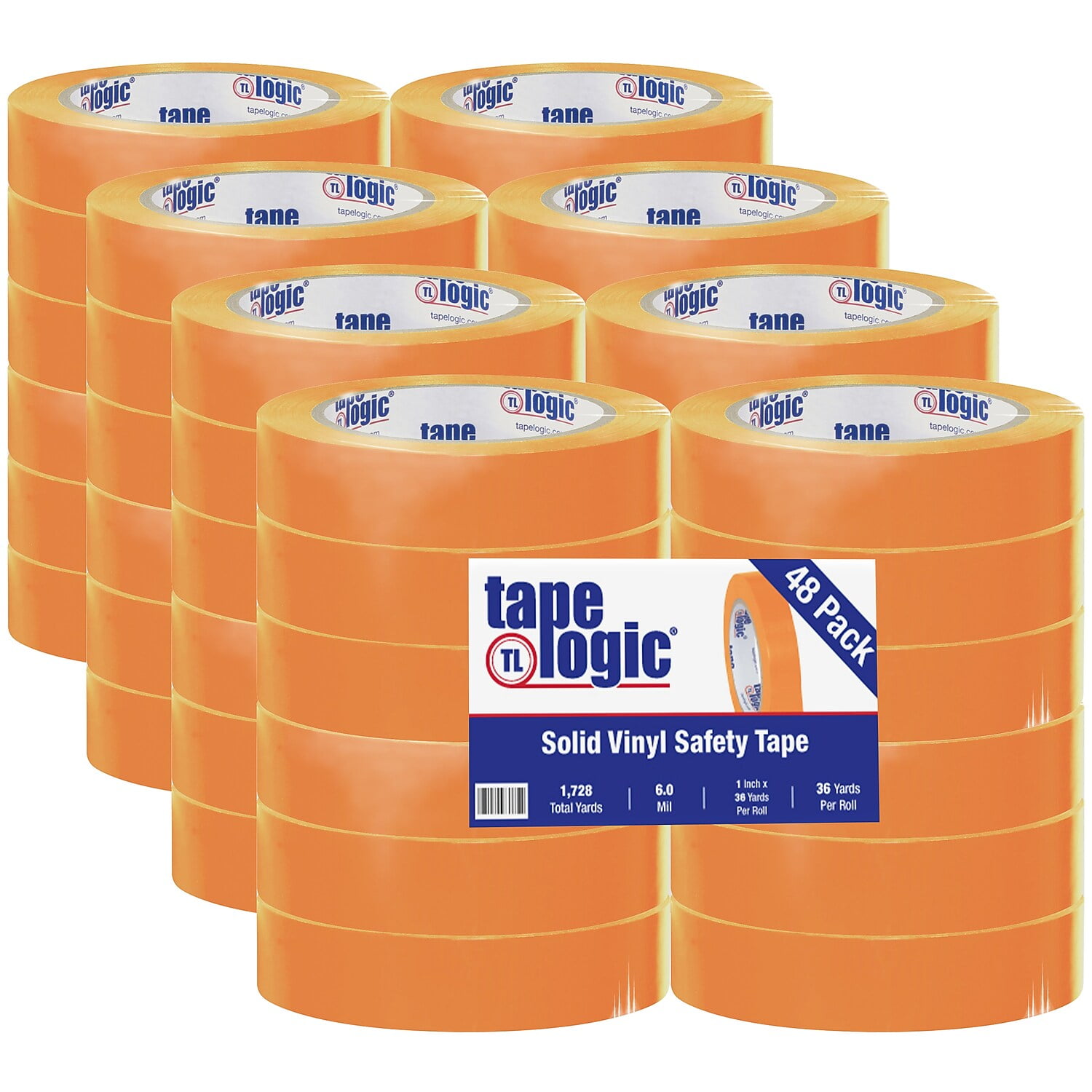 1 in. x 36 yards Orange Solid Vinyl Safety Tape - Case of 48