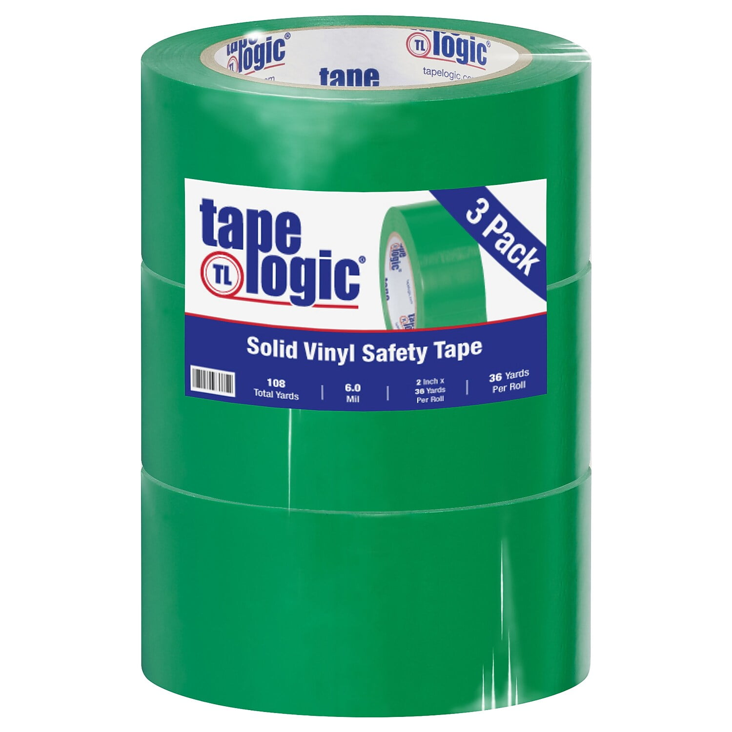 Green Solid Vinyl Safety Tape - 2 in. x 36 yds - Pack of 3 - Heavy-Duty